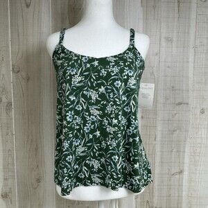 NWT Garnet Hill Green Floral Rouched Tankini Top Size 8
